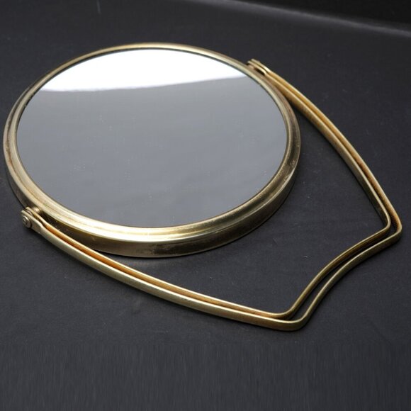 Vintage Brass Swivel Round Makeup Mirror Magnify Gold Table Top Vanity Metal - Picture 10 of 10